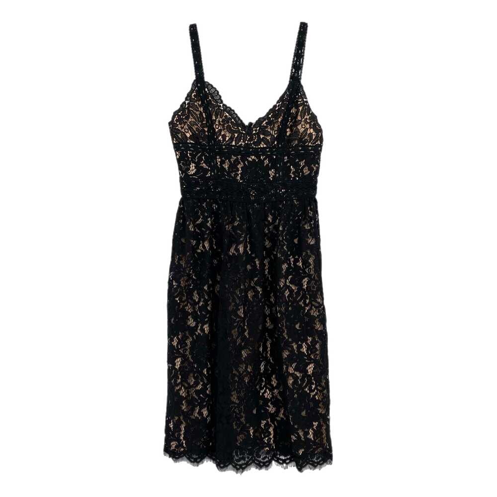 HD in Paris Black Tan Lace Overlay Midi Dress Sweetheart Neckline Zip